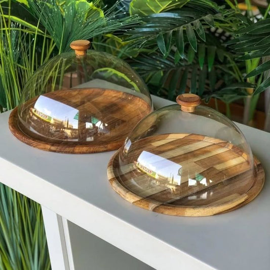 GLASS DOME WITH WOODEN PLATTER
